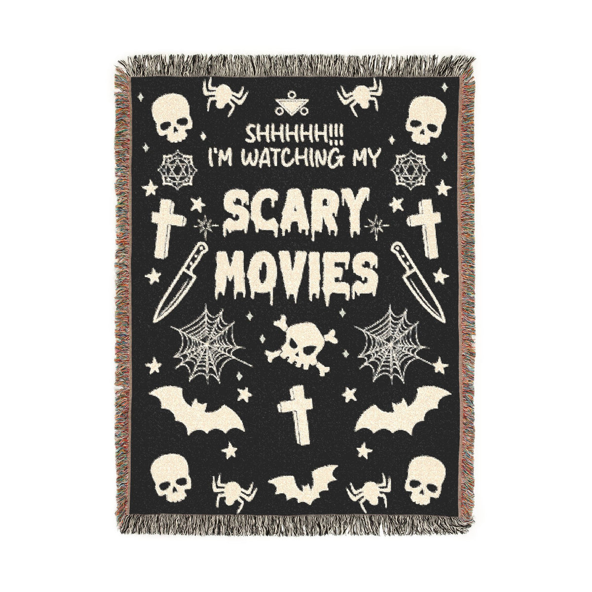Scary Movies Halloween Blanket, Spooky Horror Movie Throw for Gothic Home Decor, Skull and Spider Web Sofa Blanket, Horror Fan Gift