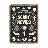 Scary Movies Halloween Blanket, Spooky Horror Movie Throw for Gothic Home Decor, Skull and Spider Web Sofa Blanket, Horror Fan Gift
