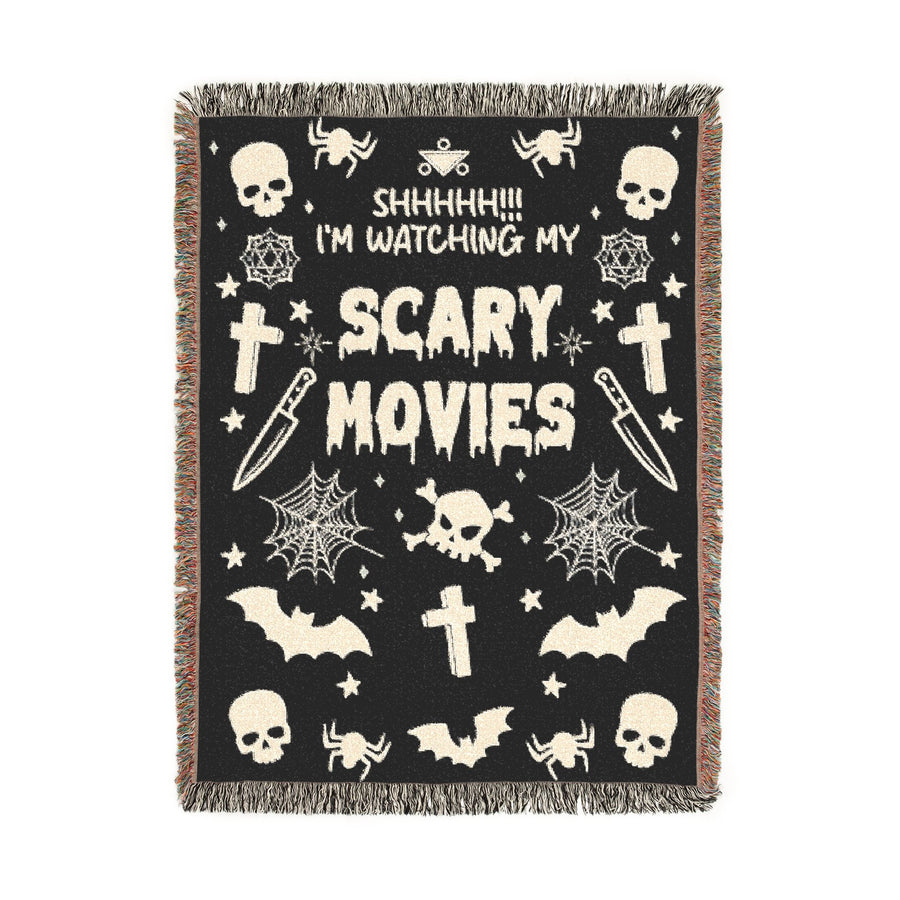 Scary Movies Halloween Blanket, Spooky Horror Movie Throw for Gothic Home Decor, Skull and Spider Web Sofa Blanket, Horror Fan Gift
