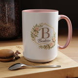 Personalized Floral Monogram Mug, Custom Name Coffee Mug with Elegant Initial Letter, Botanical Gift for Women, Bridesmaid Birthday Cup