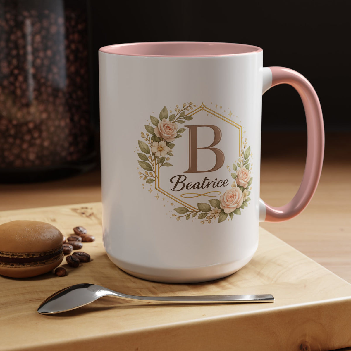 Personalized Floral Monogram Mug, Custom Name Coffee Mug with Elegant Initial Letter, Botanical Gift for Women, Bridesmaid Birthday Cup