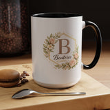 Personalized Floral Monogram Mug, Custom Name Coffee Mug with Elegant Initial Letter, Botanical Gift for Women, Bridesmaid Birthday Cup