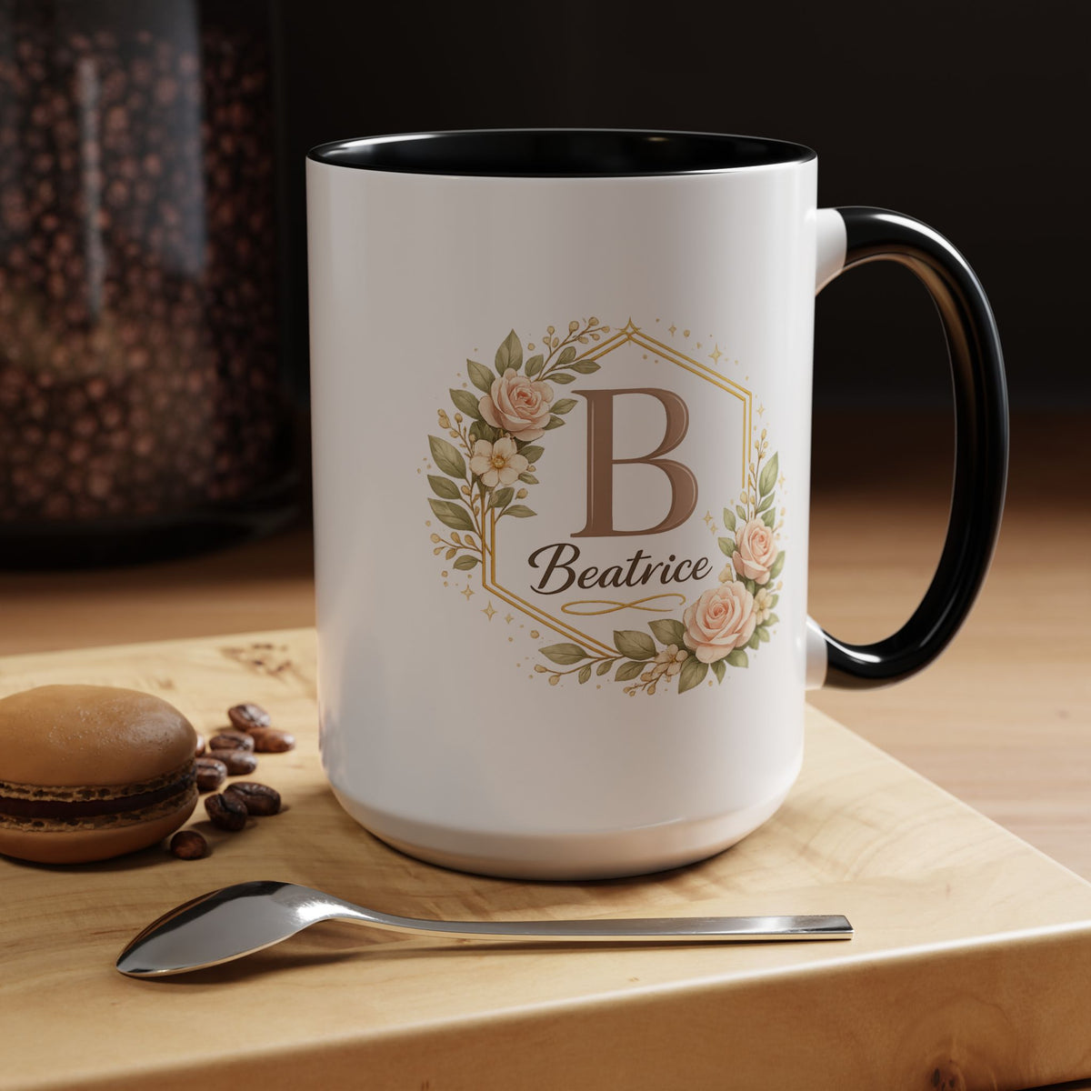 Personalized Floral Monogram Mug, Custom Name Coffee Mug with Elegant Initial Letter, Botanical Gift for Women, Bridesmaid Birthday Cup