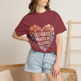 Comfort Colors Celebrate Minds of All Kinds Shirt, Autism Acceptance Flower Heart Tee, Neurodiversity Awareness Shirt, Teacher Gift