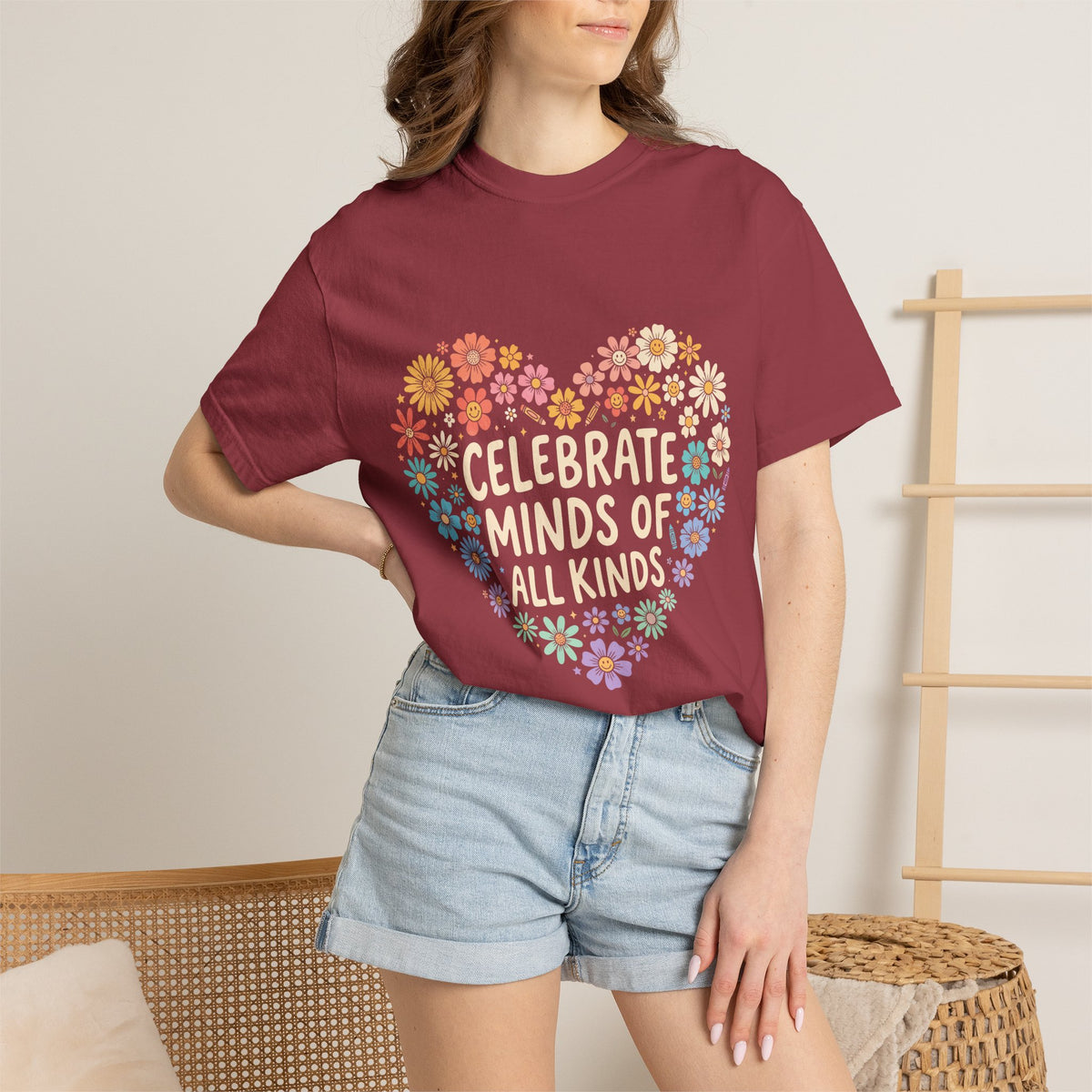 Comfort Colors Celebrate Minds of All Kinds Shirt, Autism Acceptance Flower Heart Tee, Neurodiversity Awareness Shirt, Teacher Gift