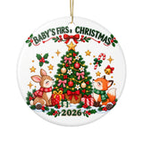Baby First Christmas Ornament 2026, Woodland Deer and Fox Keepsake with Decorated Tree, Newborn Holiday Gift for Parents and Grandparents