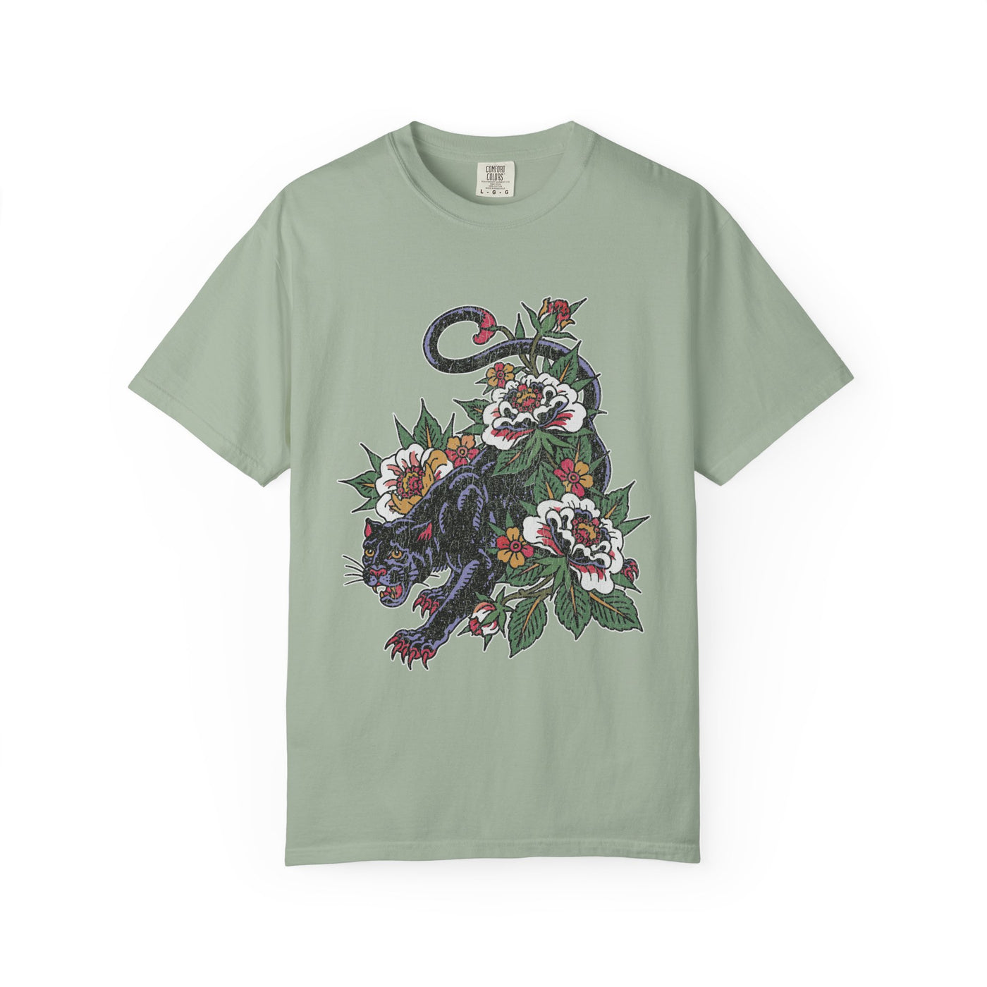 Traditional Panther Graphic Shirt, Floral Tattoo T-Shirt for Men and Women, Old School Big Cat Tee, Alternative Art Gift for Tattoo Fans