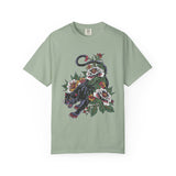 Traditional Panther Graphic Shirt, Floral Tattoo T-Shirt for Men and Women, Old School Big Cat Tee, Alternative Art Gift for Tattoo Fans