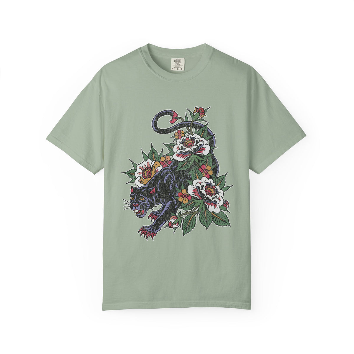 Traditional Panther Graphic Shirt, Floral Tattoo T-Shirt for Men and Women, Old School Big Cat Tee, Alternative Art Gift for Tattoo Fans
