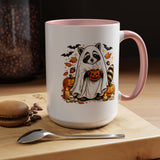 Cute Raccoon Halloween Mug, Ghost Costume Coffee Cup, Spooky Pumpkin Gift for Animal Lover, Fall Birthday or October Office Desk Decor