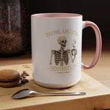 Doing Amazing Honestly Skeleton Coffee Mug, Funny Burnout Gift for Coworker, Sarcastic Office Coffee Cup, Tired but Thriving Mug