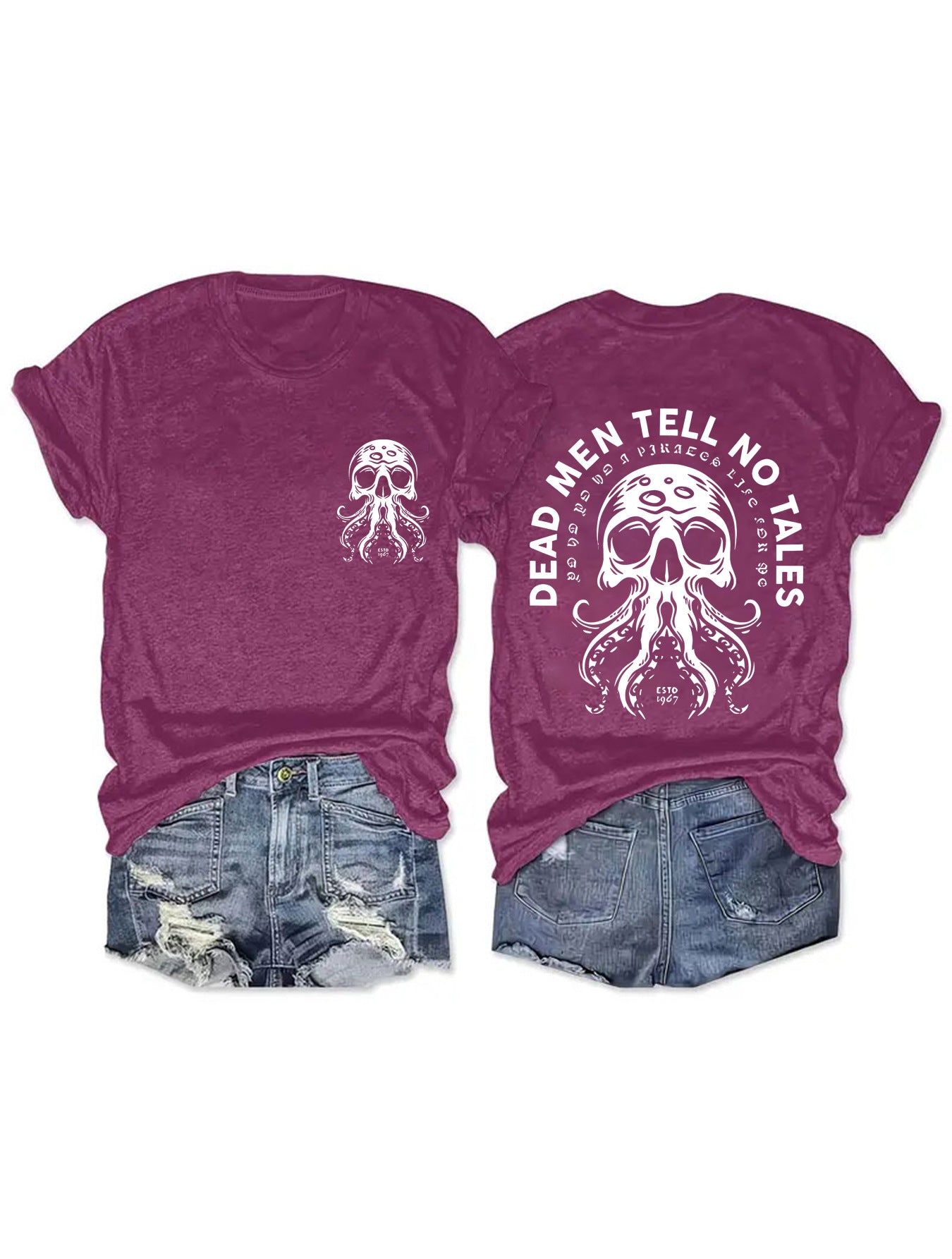 Octopus Monster Halloween Round Neck Short Sleeve