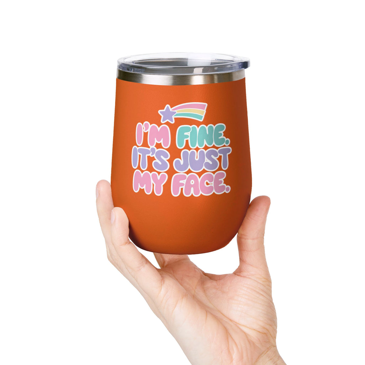 Funny Sarcastic Wine Tumbler, I'm Fine It's Just My Face Pastel Quote, Sassy Drinkware Gift for a Best Friend or Your Coworker's Birthday