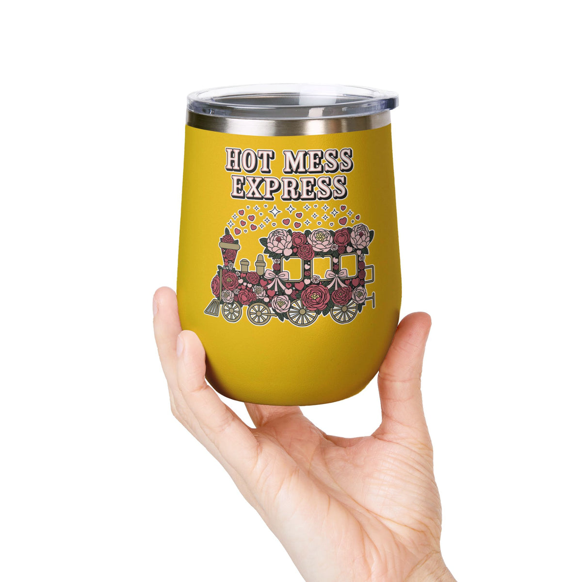 Hot Mess Express Wine Tumbler, Floral Drinkware, Funny Gift for Busy Moms, Besties, Coworkers and Chaos Coordinators