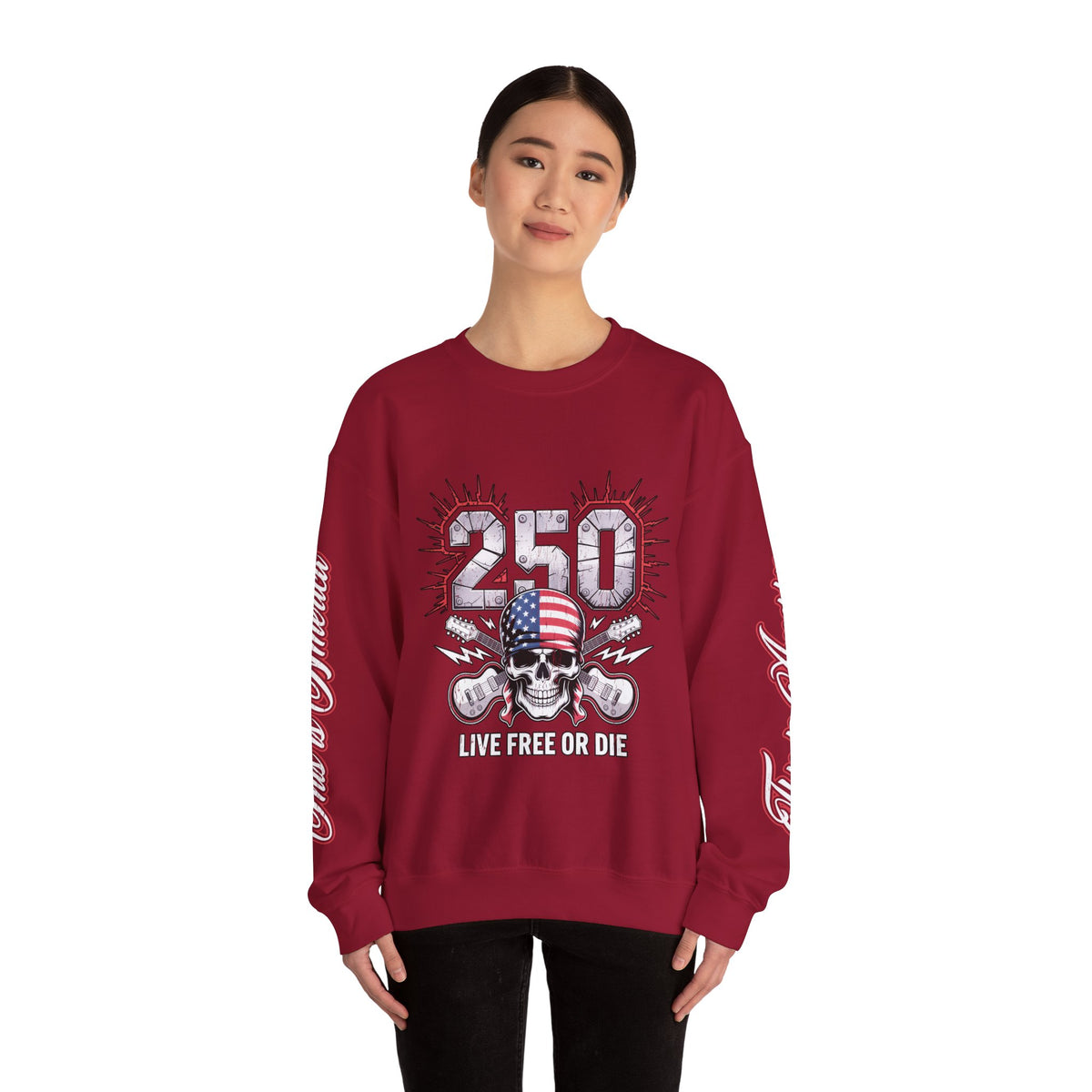 250 Live Free or Die Sweatshirt, Patriotic Skull Crewneck, American Flag Pullover, USA 250th Anniversary Gift, Fourth of July Top
