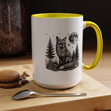 Fox Moon Mug, Black and White Woodland Coffee Cup, Celestial Forest Animal Gift for Fox Lover, Rustic Cabin Decor, Nature Birthday Present
