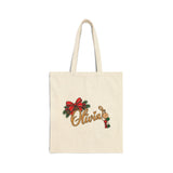 Personalized Christmas Tote Bag, Custom Name Cotton Canvas 15x16, Red Bow Evergreen, Holiday Monogram Shopper