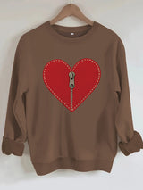 Love pattern printed round neck fleece hoodie