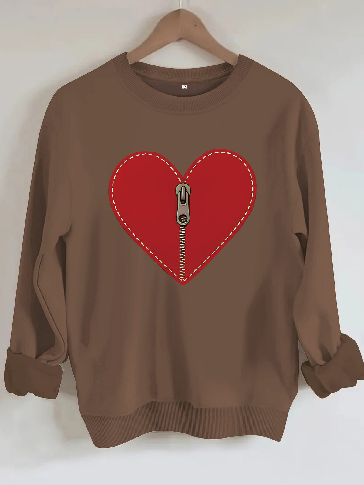 Love pattern printed round neck fleece hoodie