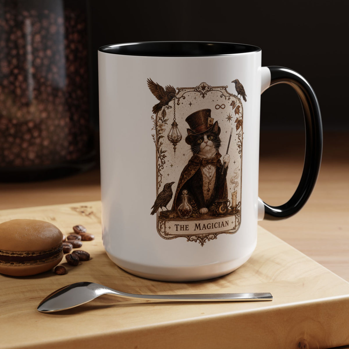 Black Cat Magician Tarot Coffee Mug, Mystic Cat Tarot Card Mug, The Magician Cat Cup, Witchy Gothic Gift for Cat Lovers