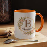 Personalized Floral Monogram Mug, Custom Name Coffee Mug with Elegant Initial Letter, Botanical Gift for Women, Bridesmaid Birthday Cup