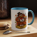 Stuffed With Gratitude Mug, Funny Thanksgiving Turkey Coffee Cup, Friendsgiving Hostess Gift, Cute Fall Drinkware for Food Lovers