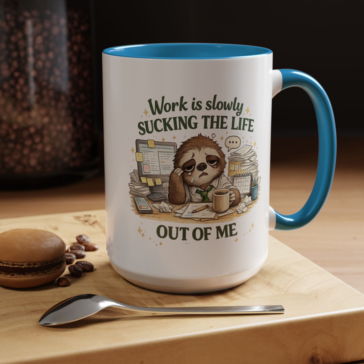 Work Is Slowly Sucking The Life Out Of Me Coffee Mug, Funny Sloth Office Joke Gift for Coworkers, Sarcastic Ceramic Tea Cup with Black Handle