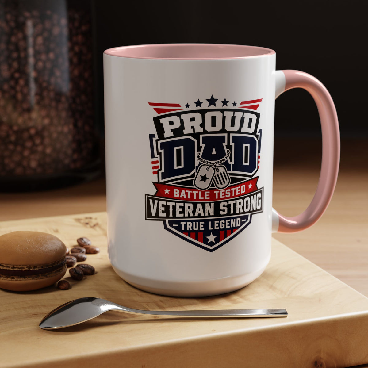 Proud Veteran Dad Coffee Mug, Battle Tested Veteran Strong Cup, Patriotic Military Gift for Father, Retired Soldier or True Legend