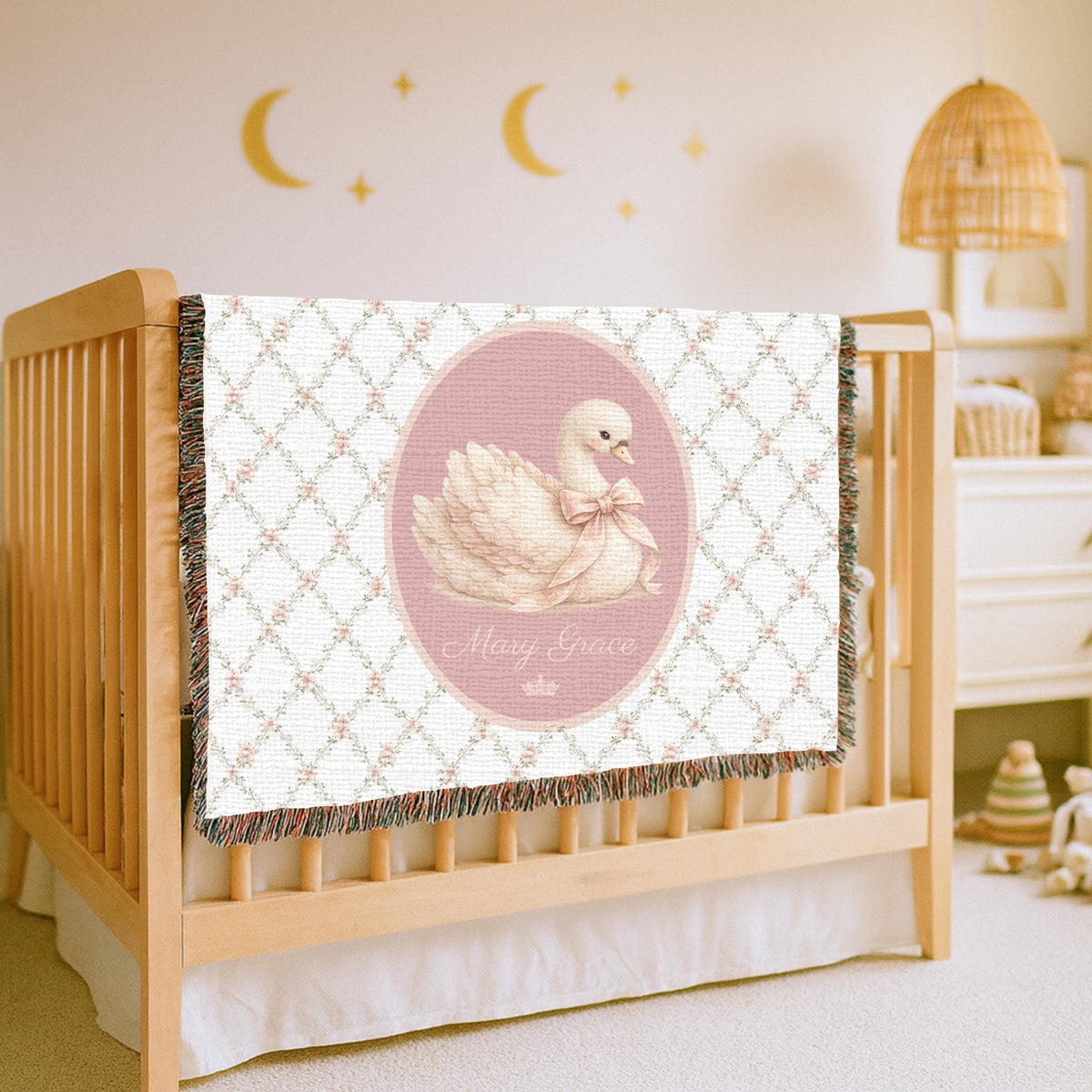 Personalized Swan Baby Woven Blanket Princess Nursery Blanket Custom Name Baby Girl Blanket Baby Shower Gift Nursery Decor