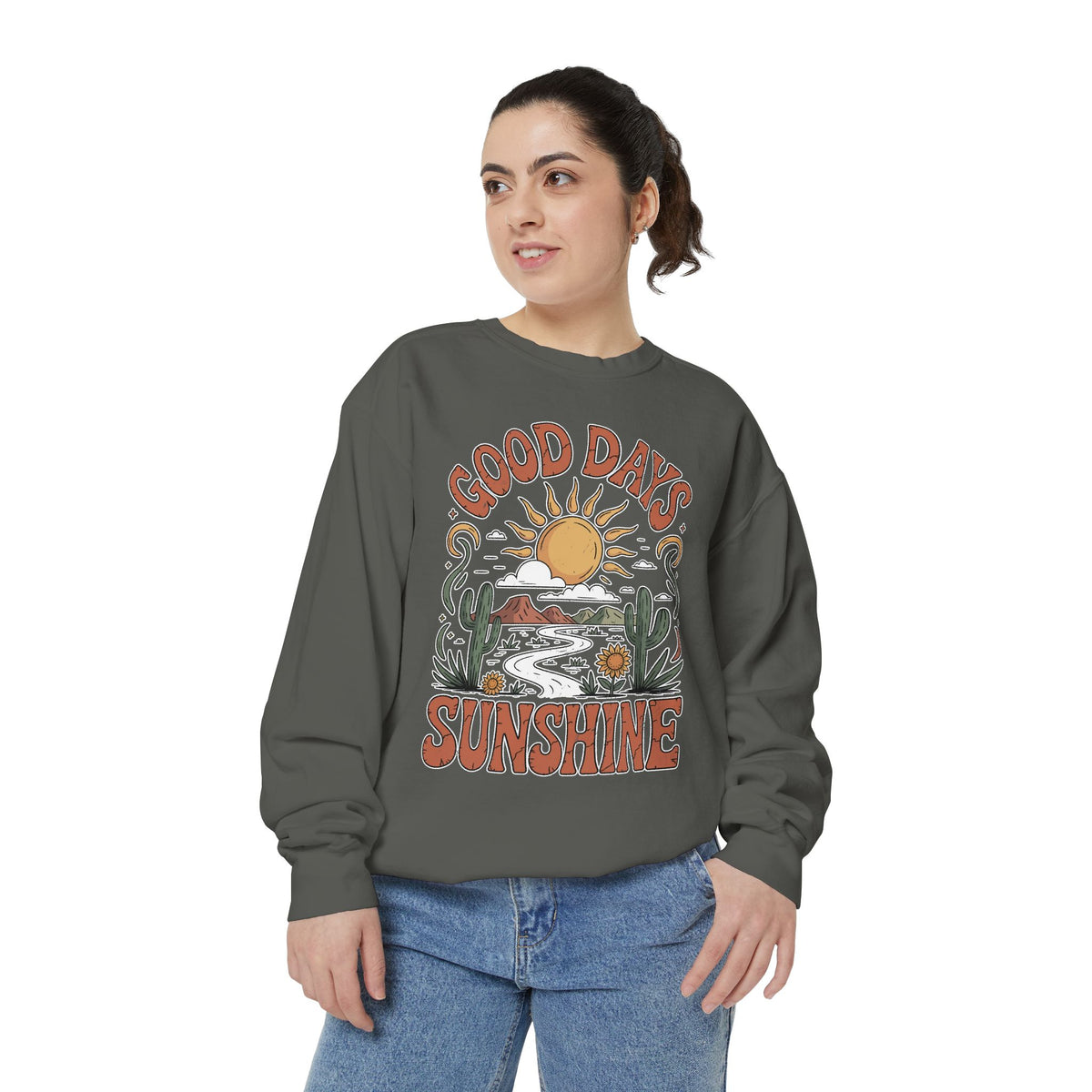 Good Days Sunshine Comfort Colors Sweatshirt, Retro Desert Landscape Crewneck, Positive Vibes Western Aesthetic Gift