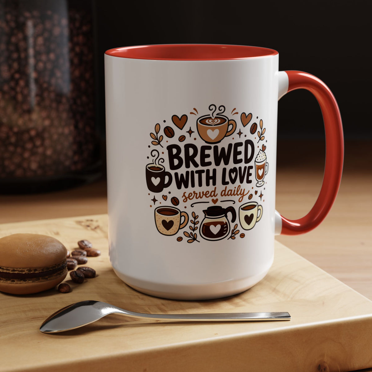 Brewed With Love Coffee Mug, Served Daily Romantic Cup, Cute Coffee Lover Gift for Wife, Husband, Girlfriend, Boyfriend or Anniversary