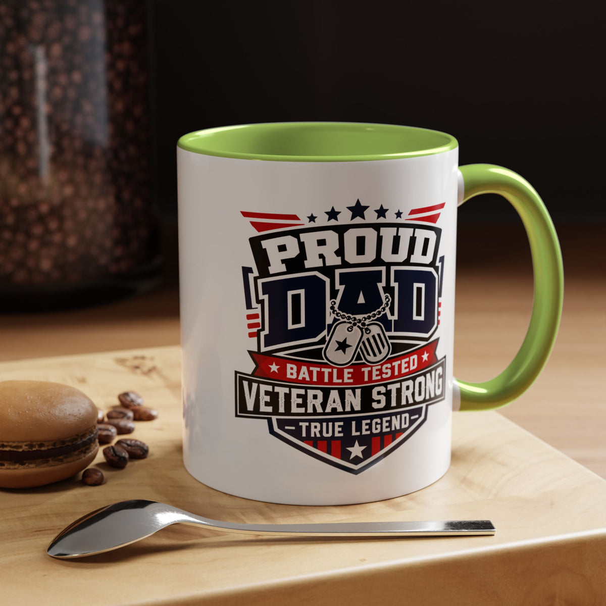 Proud Veteran Dad Coffee Mug, Battle Tested Veteran Strong Cup, Patriotic Military Gift for Father, Retired Soldier or True Legend