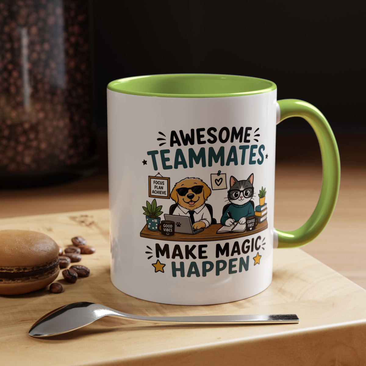 Awesome Teammates Coffee Mug, Coworker Appreciation Gift, Funny Dog and Cat Office Cup, Team Thank You Present for Colleague or Boss