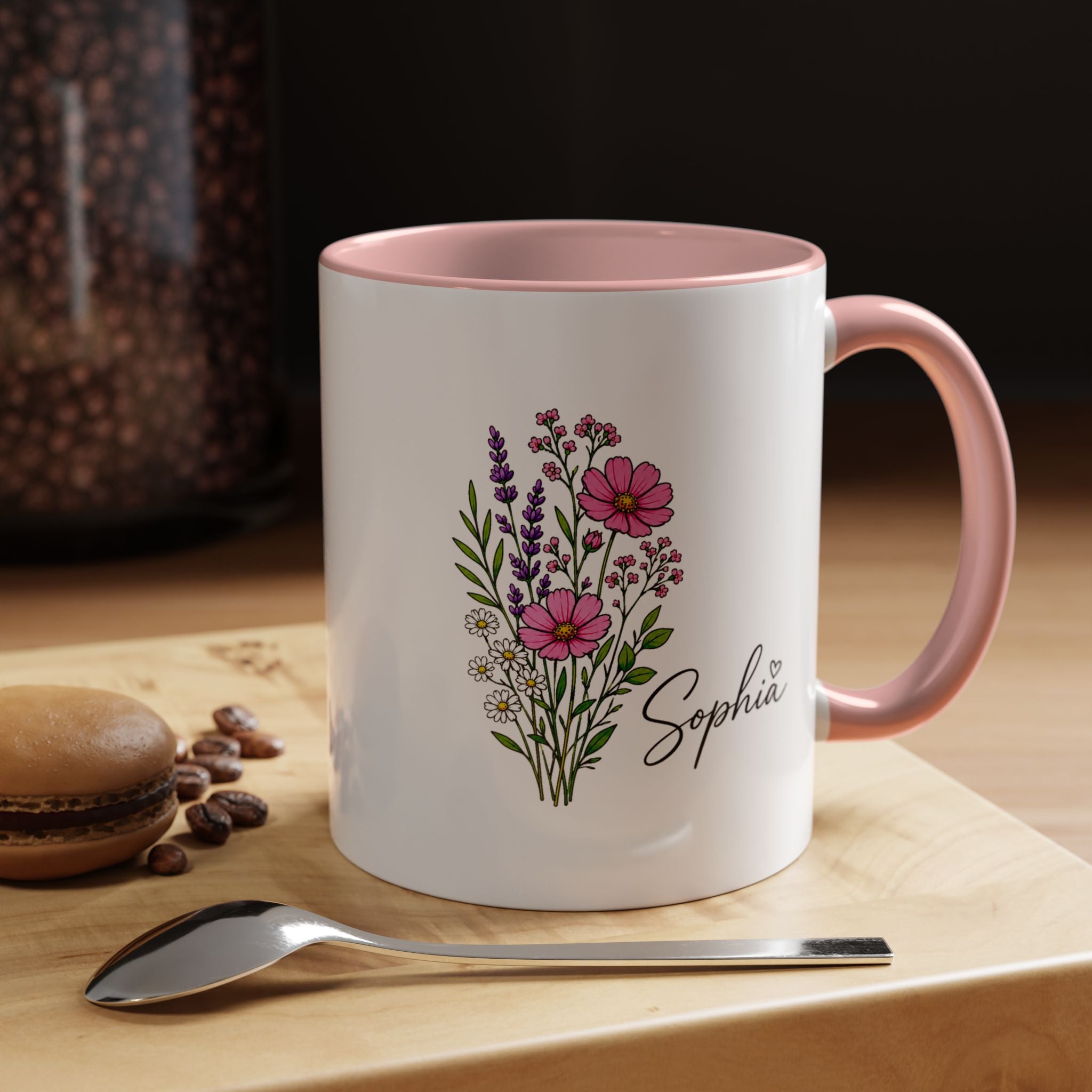 Personalized Floral Name Mug, Custom Wildflower Coffee Cup for Her, Birthday Gift for Women, Botanical Friend or Coworker Keepsake