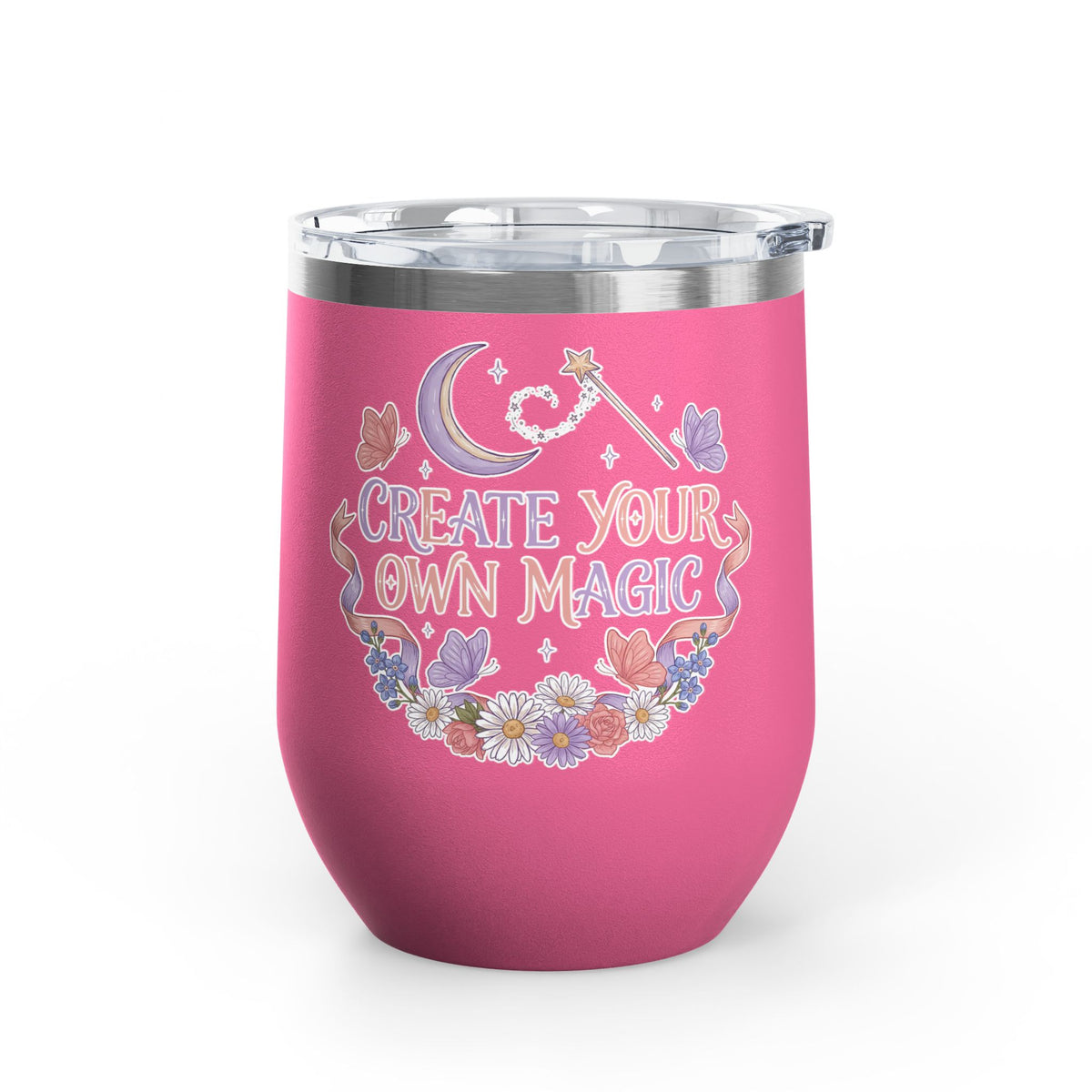 Magical Wine Tumbler, Create Your Own Magic Cup, Floral Fantasy Drinkware, Witchy Gift for Her, Birthday Gift for Magic Lover