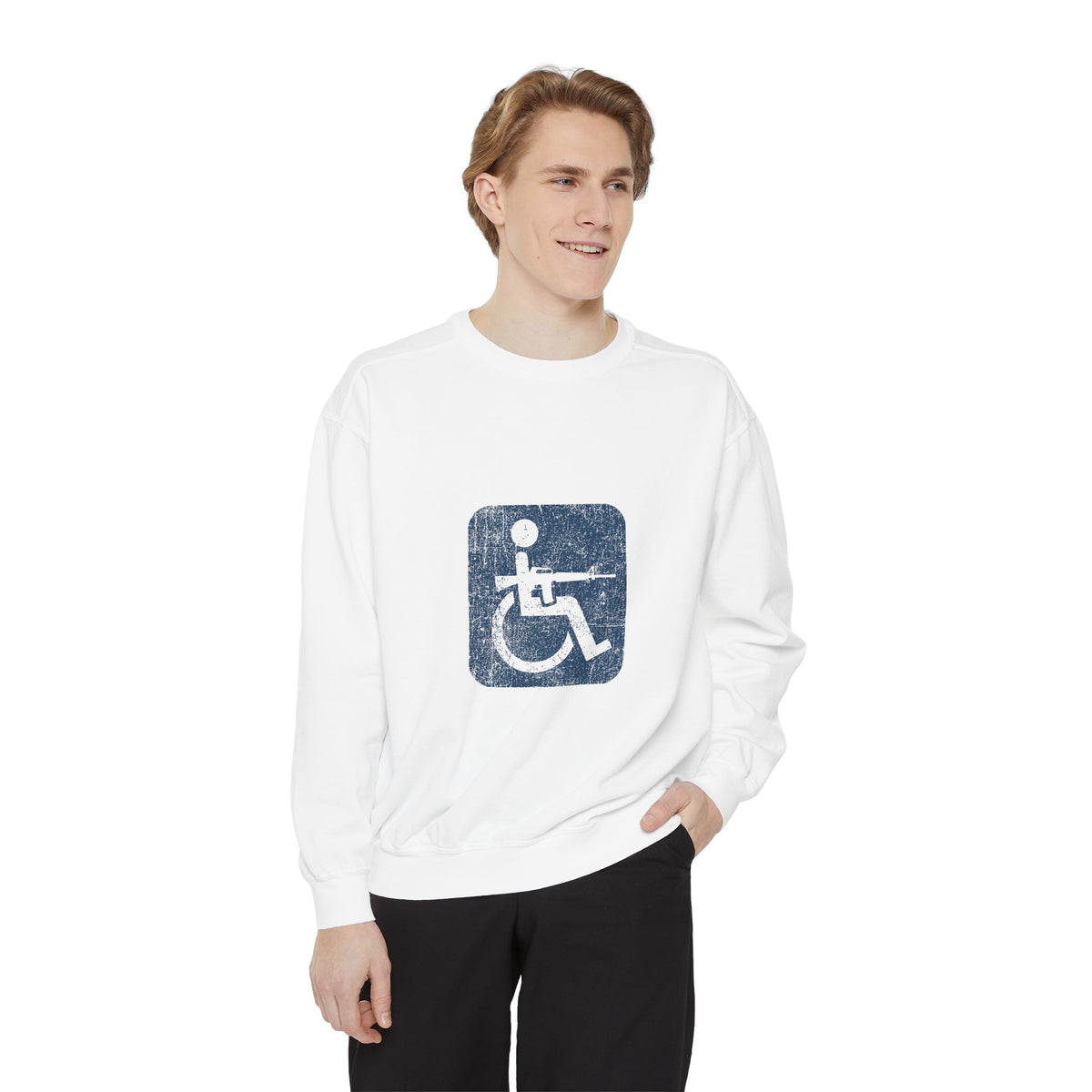 Disabled Veteran Sweatshirt, Distressed Wheelchair and Rifle Graphic, Military Service Pride, Veterans Day Gift and Everyday Casual Wear