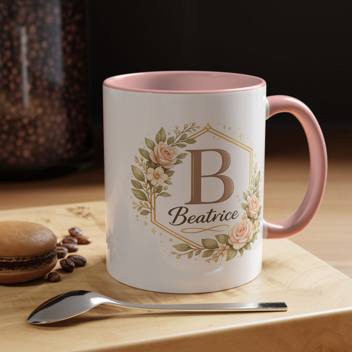 Personalized Floral Monogram Mug, Custom Name Coffee Mug with Elegant Initial Letter, Botanical Gift for Women, Bridesmaid Birthday Cup