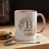 Personalized Floral Monogram Mug, Custom Name Coffee Mug with Elegant Initial Letter, Botanical Gift for Women, Bridesmaid Birthday Cup