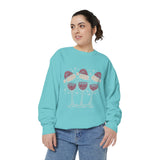 Christmas Wine Glass Sweatshirt, Rhinestone Style Santa Hat Crewneck, Sparkly Holiday Party Pullover, Wine Lover Gift for Girls Night