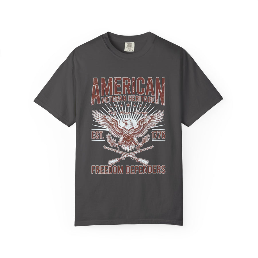 American Veteran Heritage Shirt, Freedom Defenders T-Shirt, Patriotic Eagle Gift, Veterans Day or Military Retirement Tee for Proud Veteran