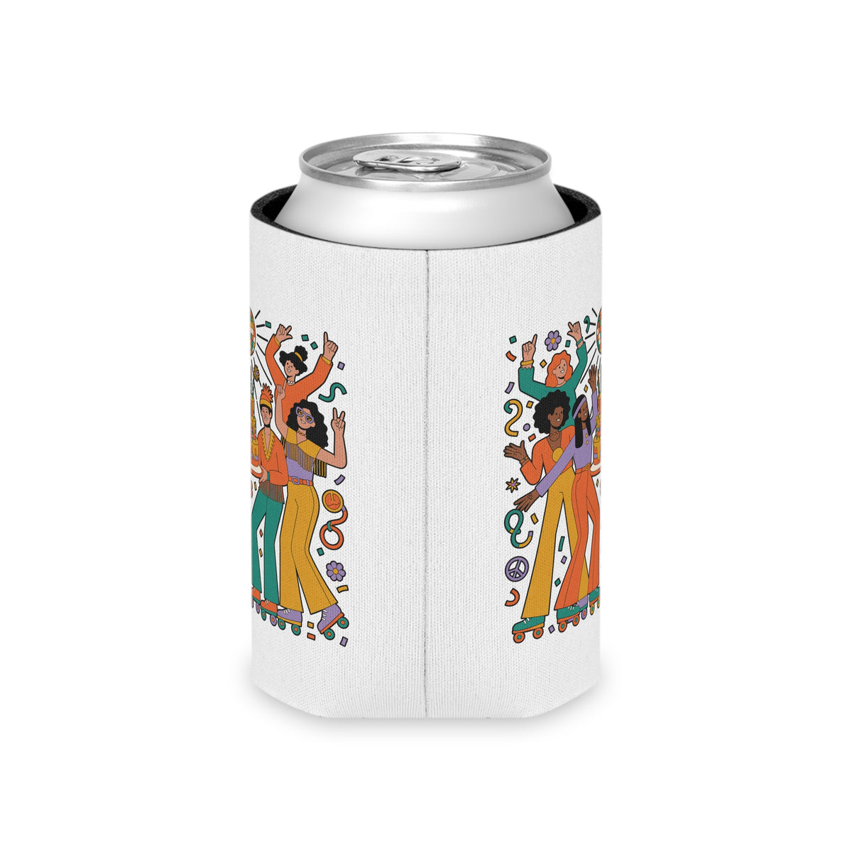 Retro Disco Birthday Can Cooler, 70s Roller Skating Party Design, Groovy Drink Holder, Gift for a Skater Friend Who Loves Vintage Aesthetics