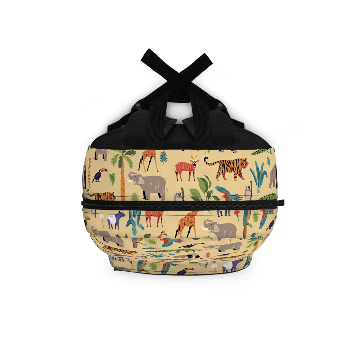 Jungle Animal Backpack for Kids, Safari Wildlife Print, Tropical School Bag, Tiger Elephant Parrot Design