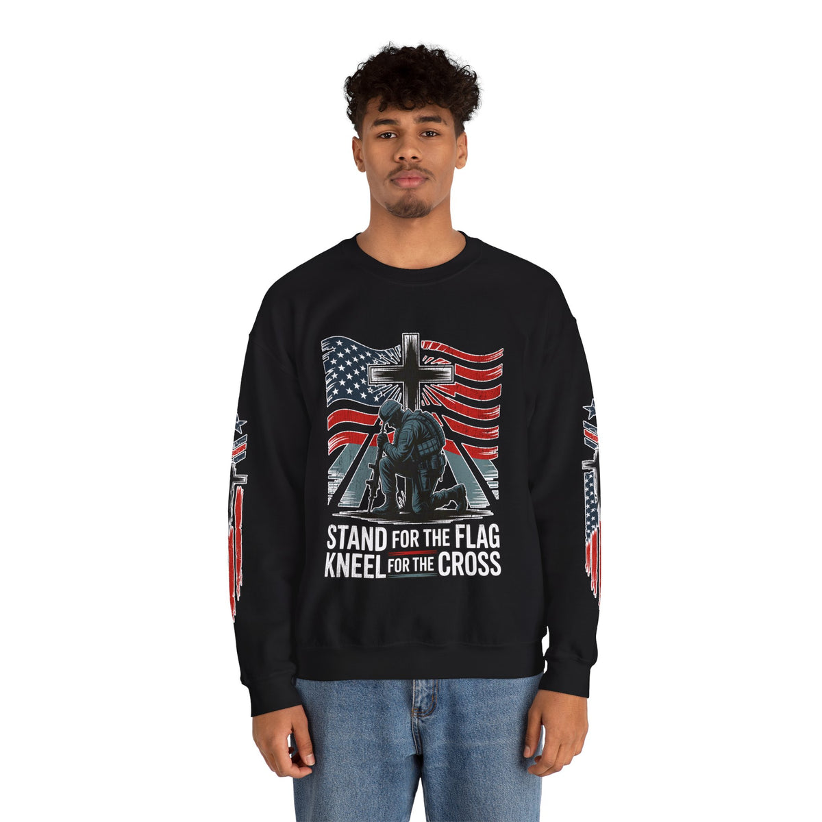 Stand for the Flag Kneel for the Cross Sweatshirt, Patriotic Christian Crewneck, American Flag Pullover, Faith Gift, Fourth of July Top