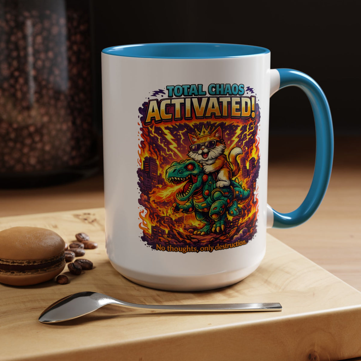 Funny Cat Mug, Chaos Cat Coffee Mug, Cat Lover Gift, Dinosaur Cat Mug, Sarcastic Cat Cup, Gamer Cat Gift, Cat Mom Present