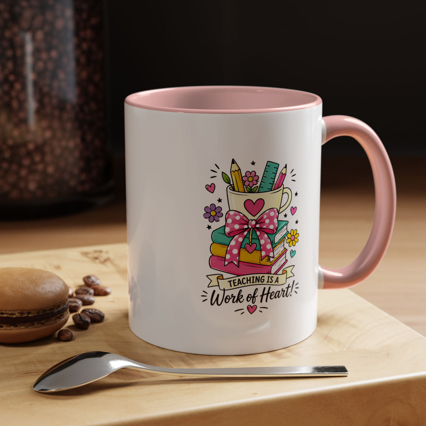Teaching Is a Work of Heart Mug, Teacher Appreciation Coffee Cup, Thank You Gift for Educator, End of Year Classroom Keepsake for Her