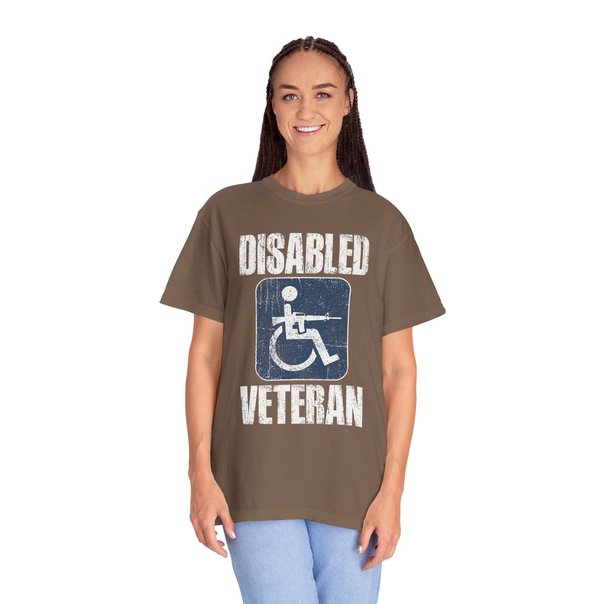 Disabled Veteran Shirt, Distressed Wheelchair and Rifle Graphic, Military Service Pride, Veterans Day Gift and Everyday Casual Wear