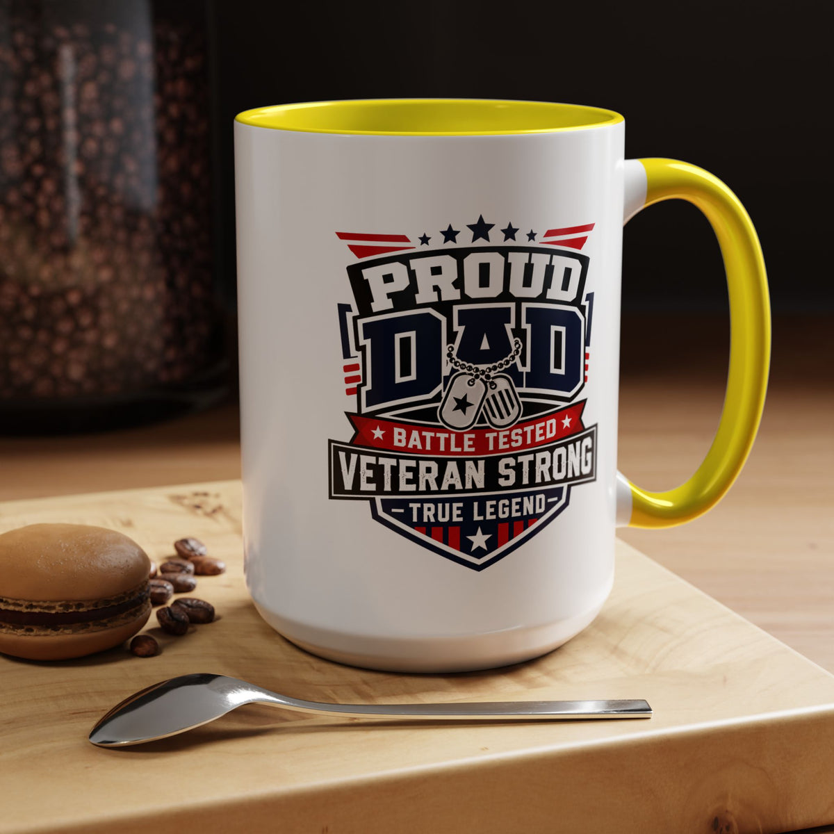 Proud Veteran Dad Coffee Mug, Battle Tested Veteran Strong Cup, Patriotic Military Gift for Father, Retired Soldier or True Legend