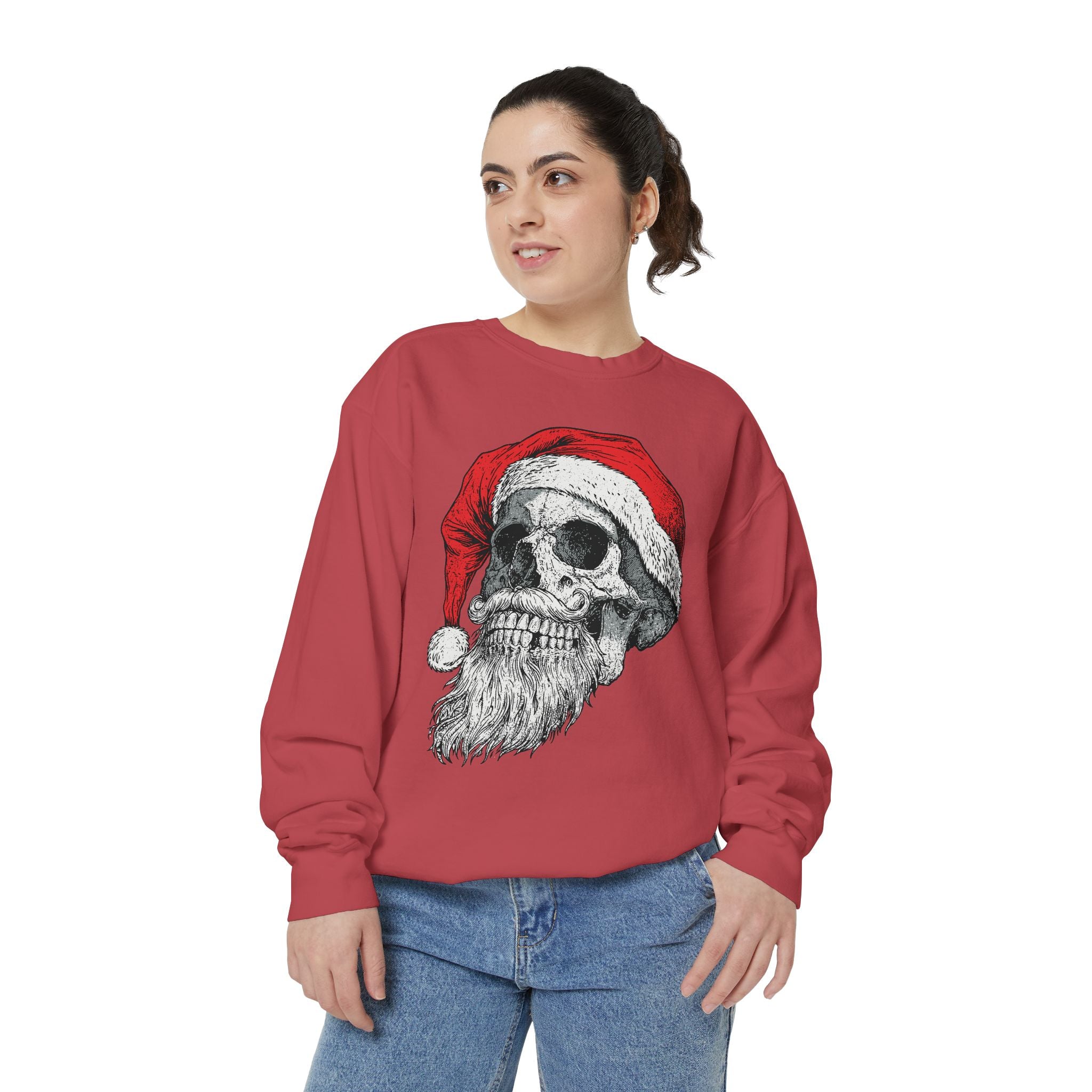 Skull Santa Sweatshirt, Gothic Christmas Crewneck, Creepy Holiday Skeleton Pullover, Alternative Xmas Gift for Metalhead or Horror Fan
