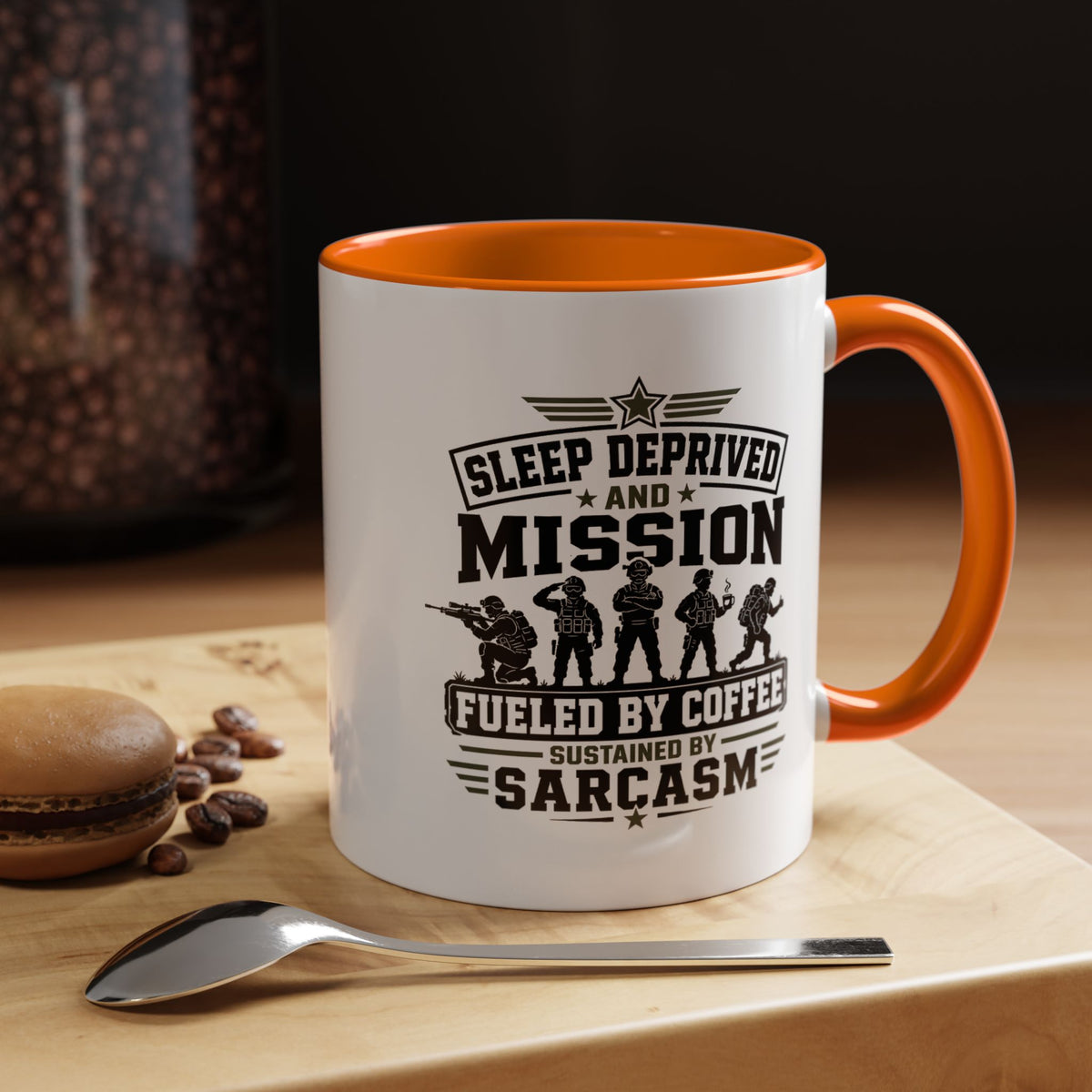 Funny Military Coffee Mug, Sleep Deprived and Mission Fueled Cup, Sarcastic Soldier Gift, Veteran Birthday Present, Tactical Humor