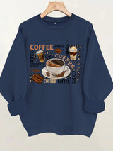 Coffee printed loose hoodie